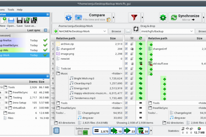 FreeFileSync סנכרון בין תיקיות