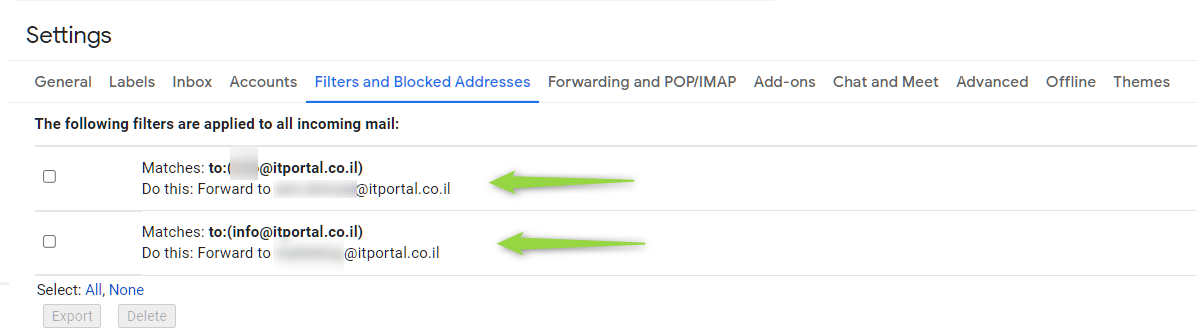 גימייל,Gmail העברת דואר לנמען